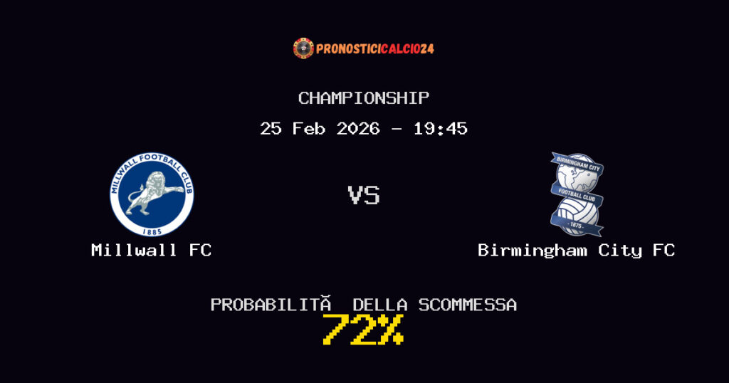 Millwall FC vs Birmingham City FC Pronostici - Championship - IL CONSIGLIO