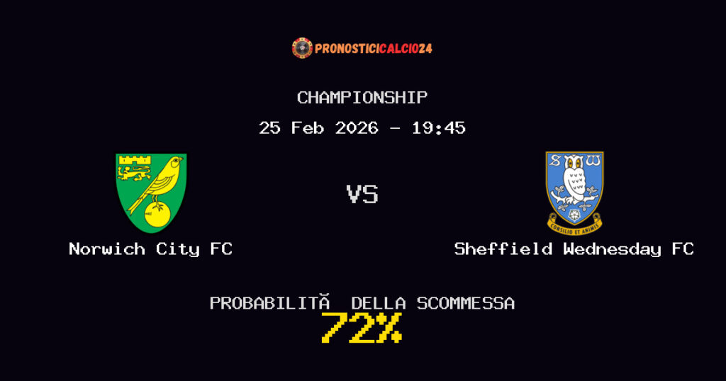 Norwich City FC vs Sheffield Wednesday FC Pronostici - Championship - IL CONSIGLIO