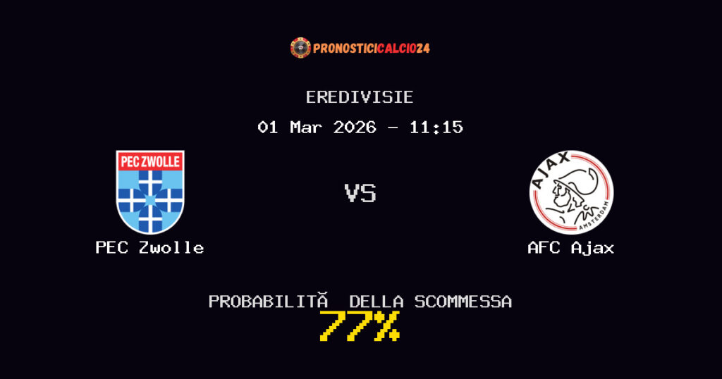 PEC Zwolle vs AFC Ajax Pronostici - Eredivisie - IL CONSIGLIO