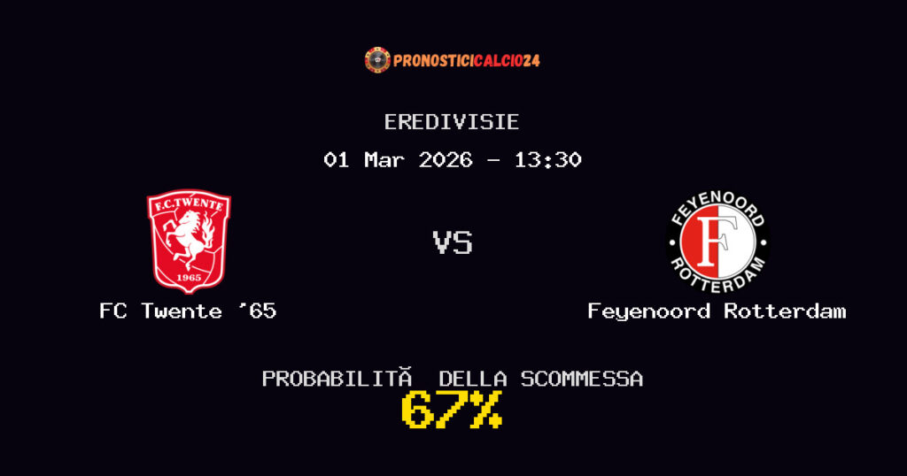 FC Twente '65 vs Feyenoord Rotterdam Pronostici - Eredivisie - IL CONSIGLIO