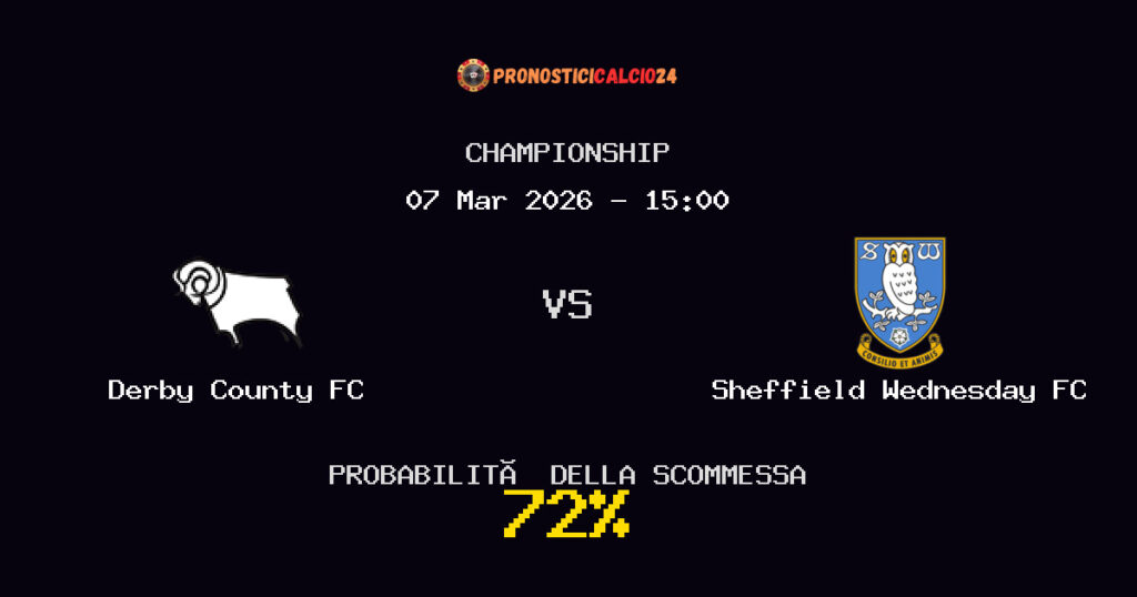 Derby County FC vs Sheffield Wednesday FC Pronostici - Championship - IL CONSIGLIO