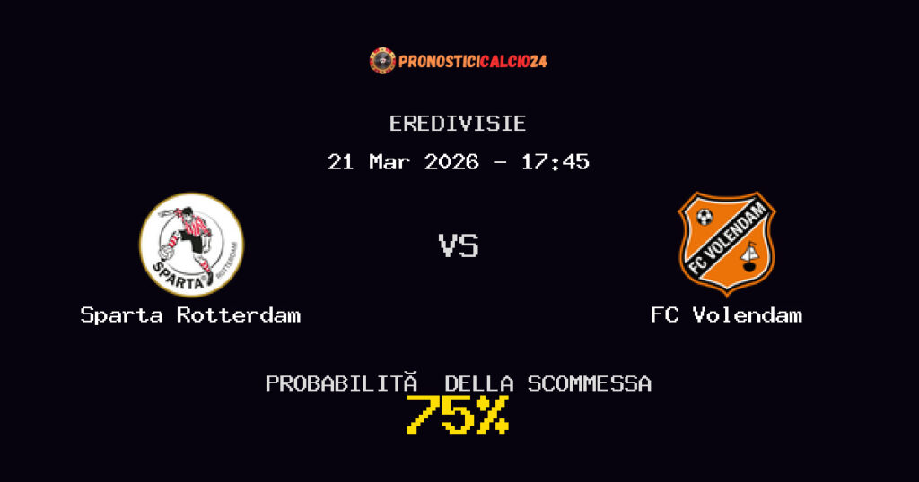 Sparta Rotterdam vs FC Volendam Pronostici - Eredivisie - IL CONSIGLIO