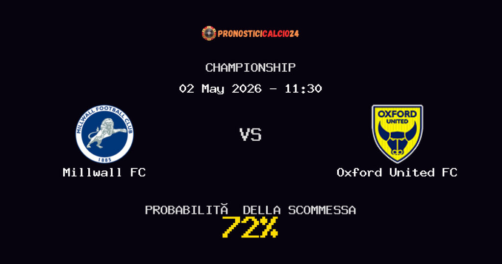 Millwall FC vs Oxford United FC Pronostici - Championship - IL CONSIGLIO