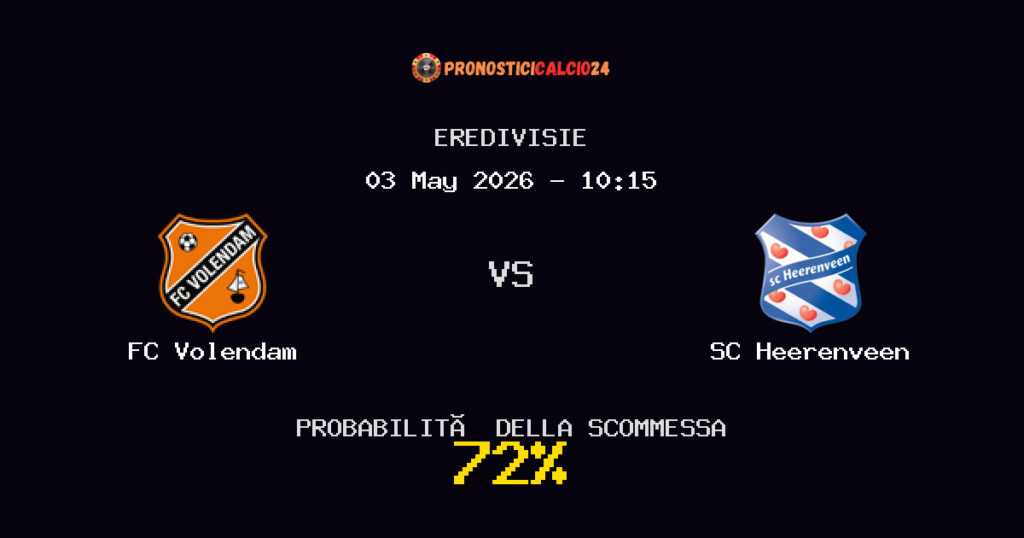 FC Volendam vs SC Heerenveen Pronostici - Eredivisie - IL CONSIGLIO